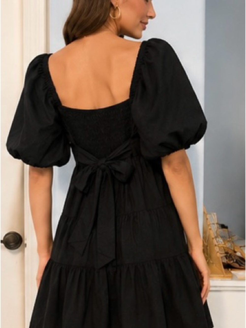 Faithfull the Brand Eryn Black Puff Sleeve Tiered Mini Dress Size S / US 2 - Picture 2 of 10